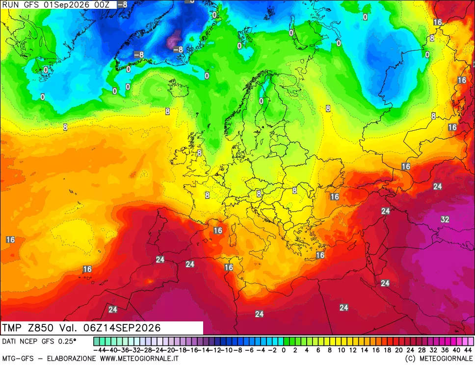 mappa 850 hPa Temp