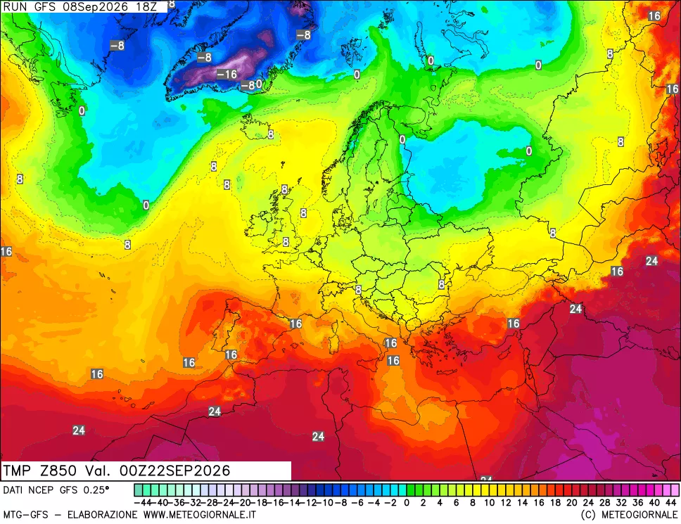 mappa 850 hPa Temp