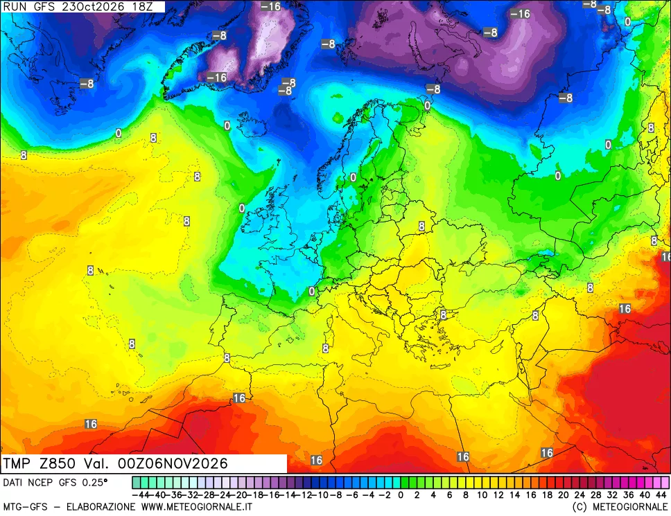 mappa 850 hPa Temp