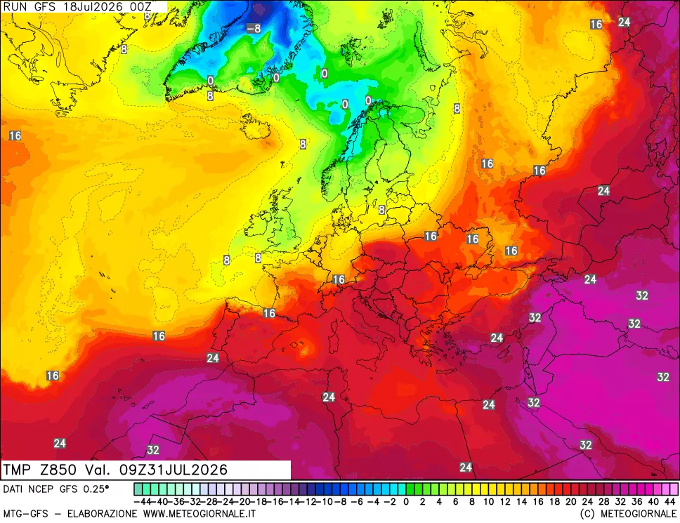 mappa 850 hPa Temp