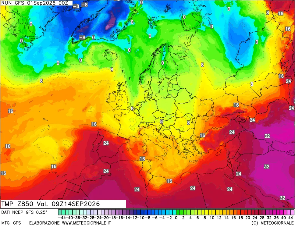 mappa 850 hPa Temp