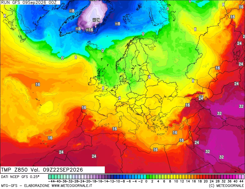 mappa 850 hPa Temp