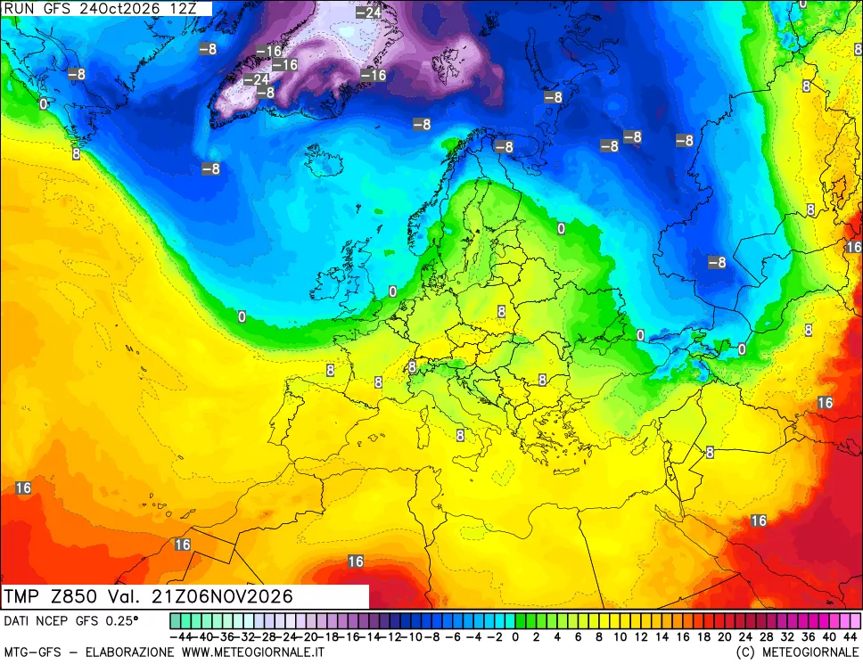 mappa 850 hPa Temp
