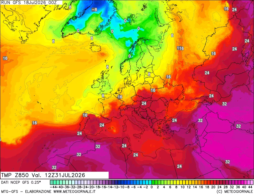 mappa 850 hPa Temp