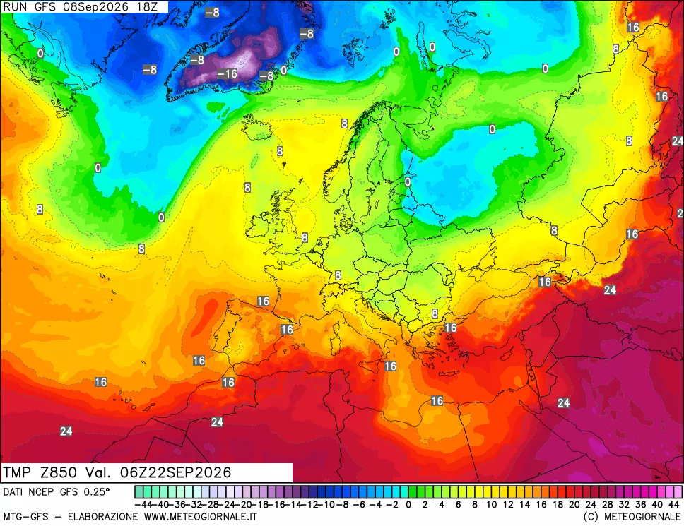 mappa 850 hPa Temp