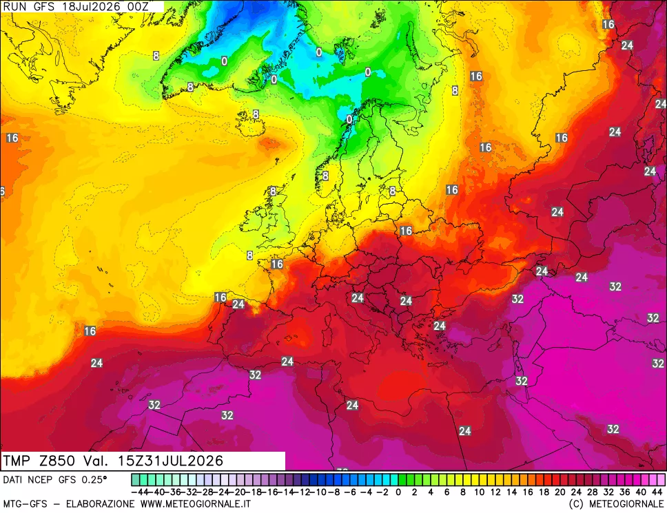 mappa 850 hPa Temp