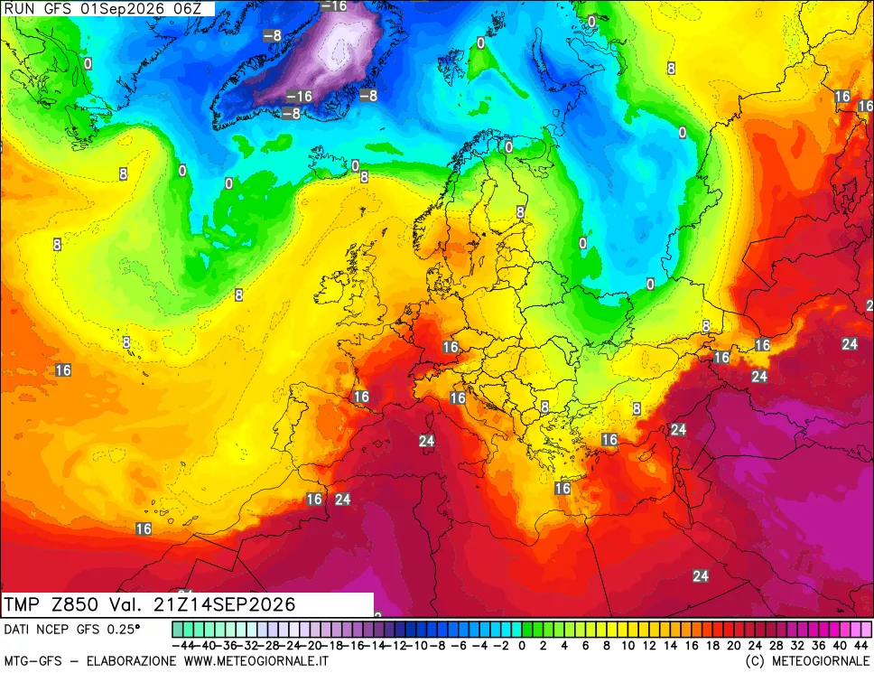 mappa 850 hPa Temp