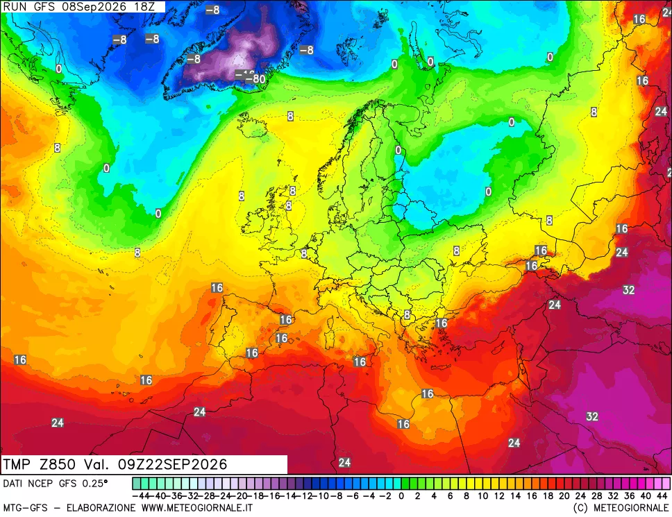 mappa 850 hPa Temp