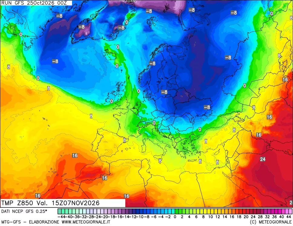 mappa 850 hPa Temp