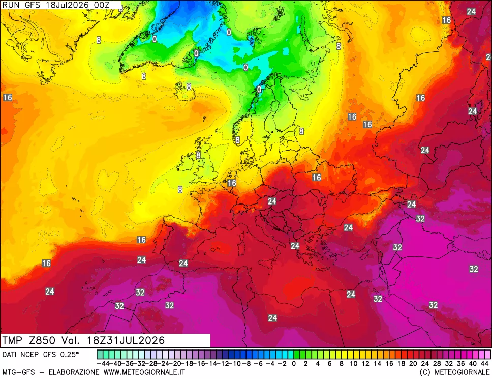 mappa 850 hPa Temp