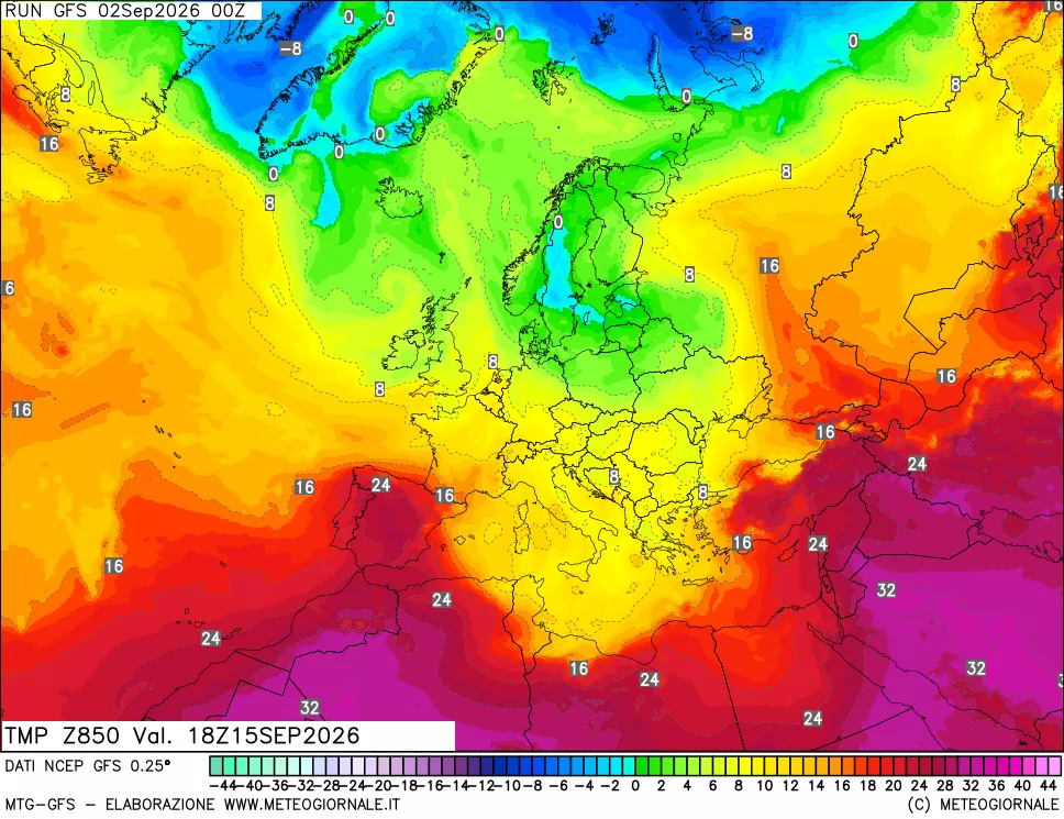 mappa 850 hPa Temp