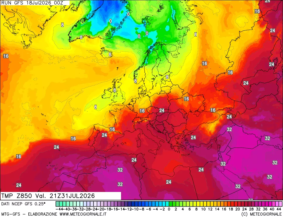 mappa 850 hPa Temp
