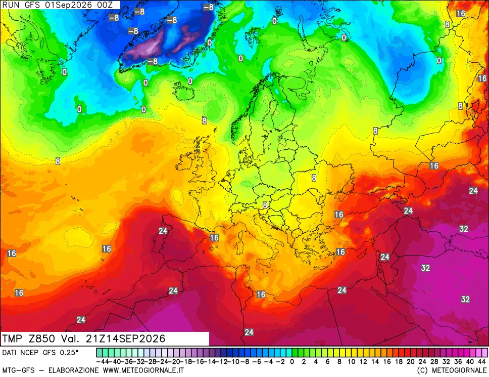 mappa 850 hPa Temp