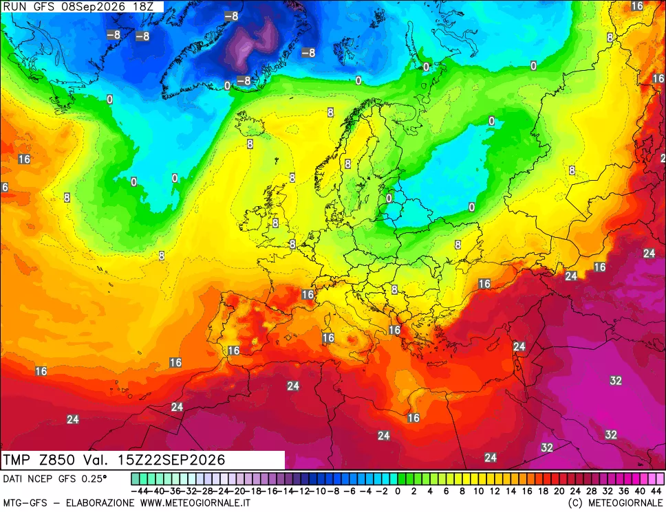 mappa 850 hPa Temp