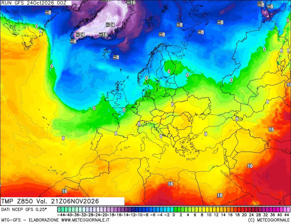 mappa 850 hPa Temp