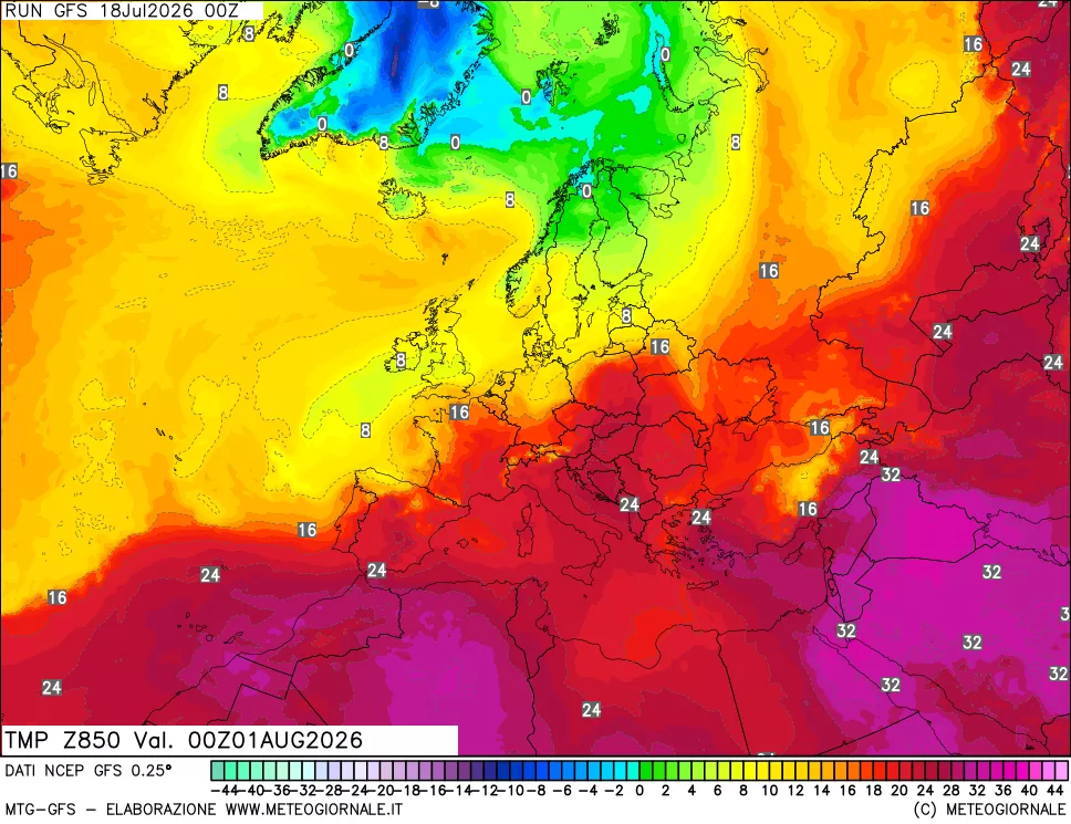 mappa 850 hPa Temp