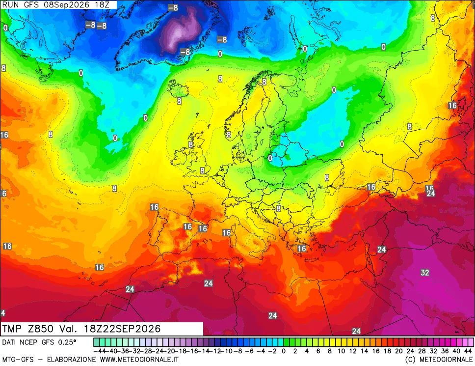 mappa 850 hPa Temp