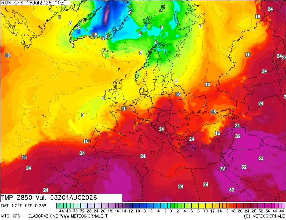 mappa 850 hPa Temp