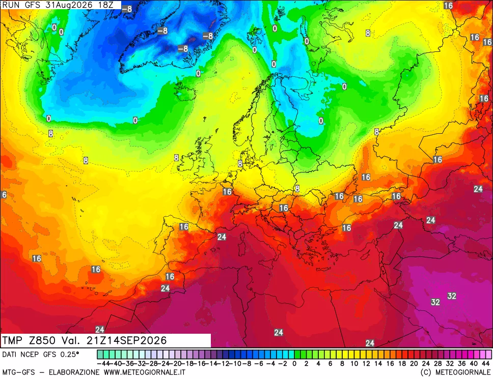 mappa 850 hPa Temp