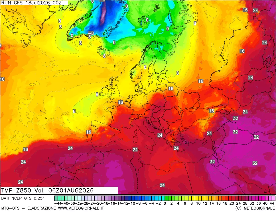 mappa 850 hPa Temp