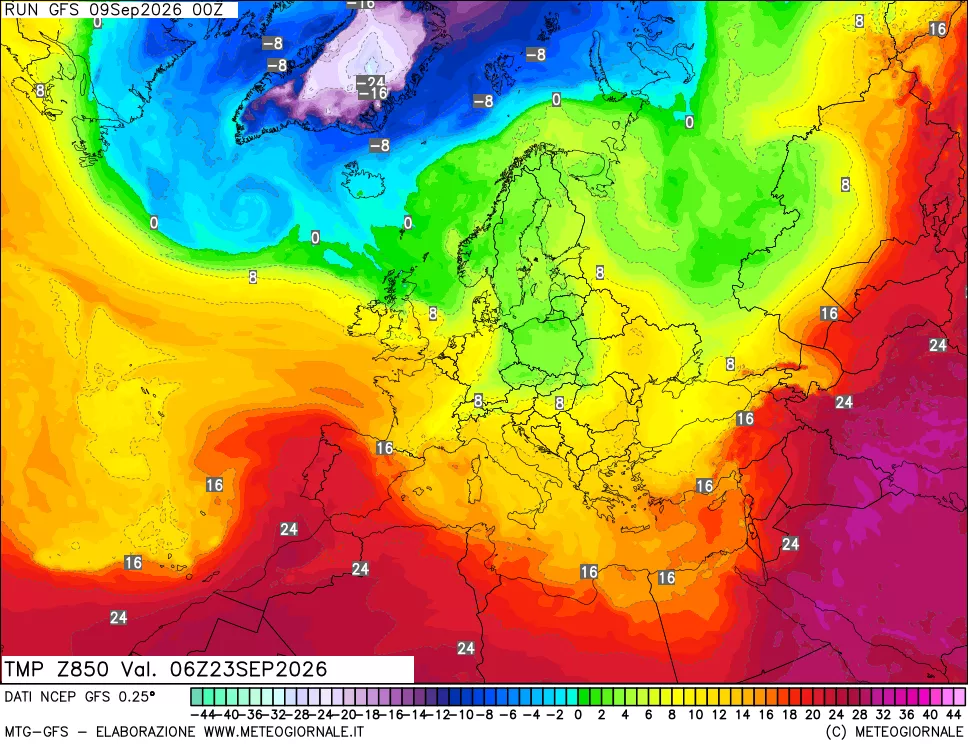 mappa 850 hPa Temp
