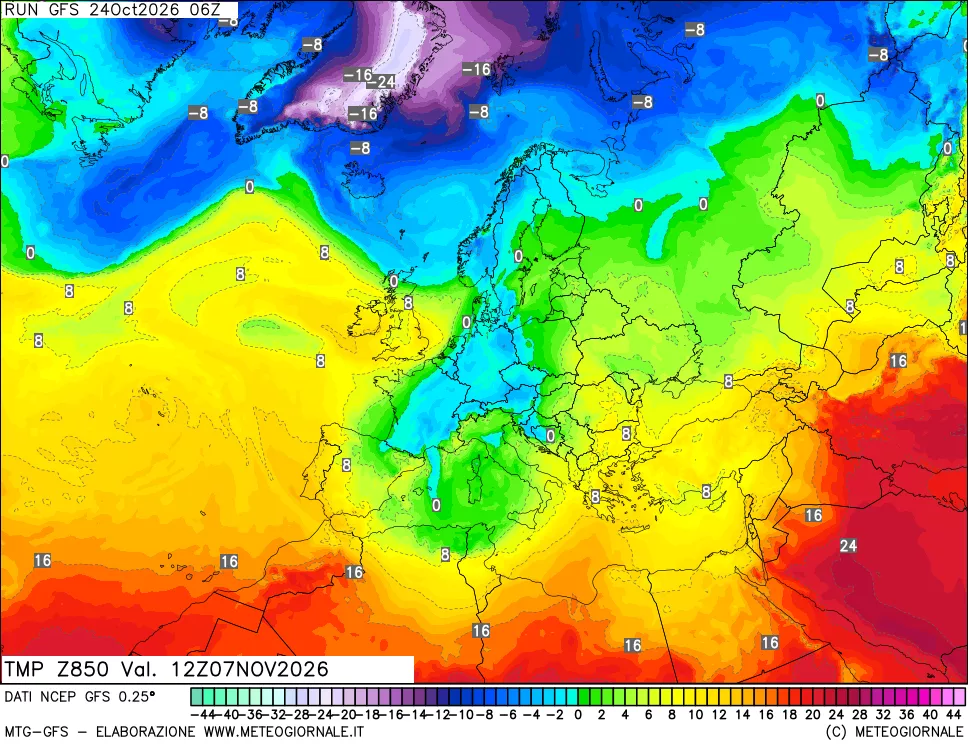 mappa 850 hPa Temp