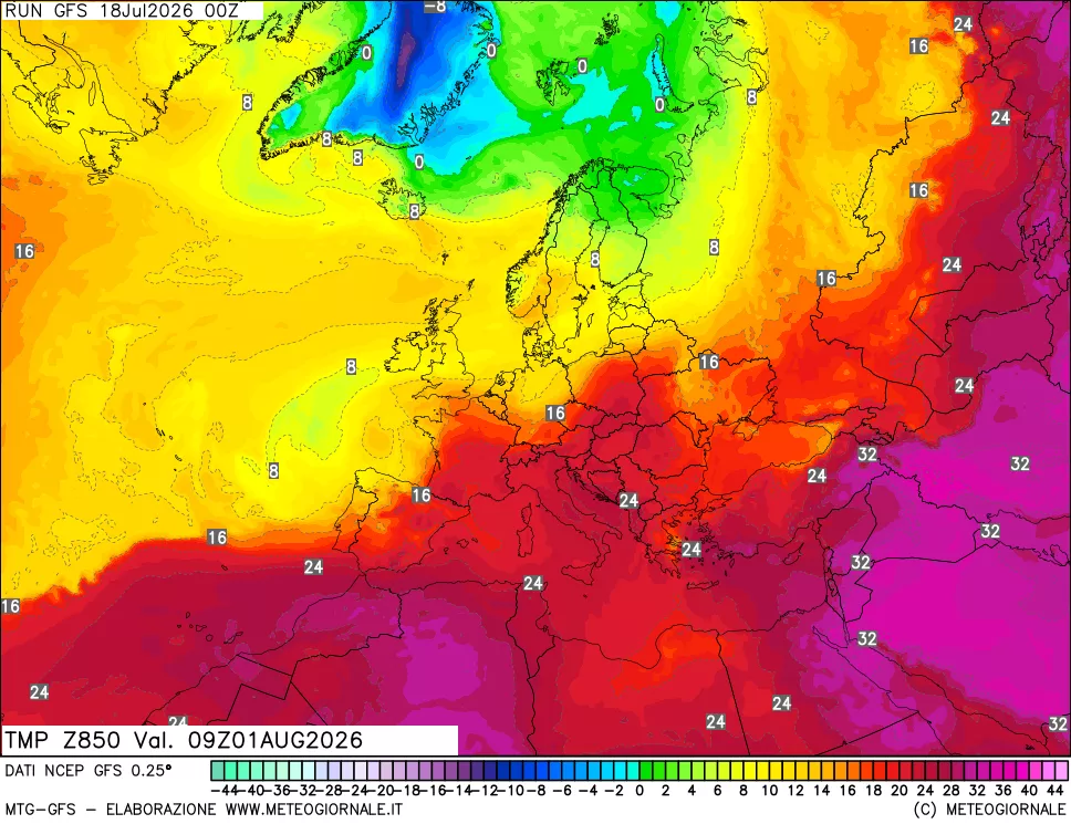 mappa 850 hPa Temp