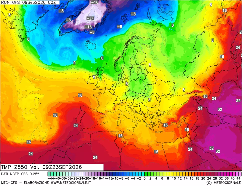 mappa 850 hPa Temp