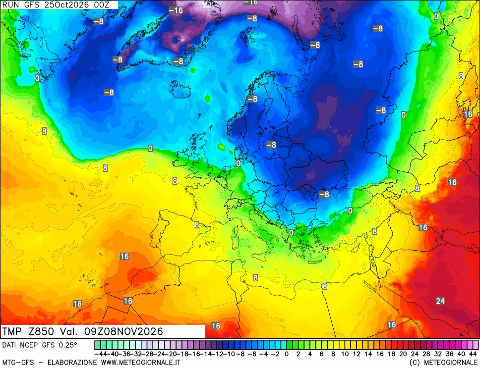 mappa 850 hPa Temp