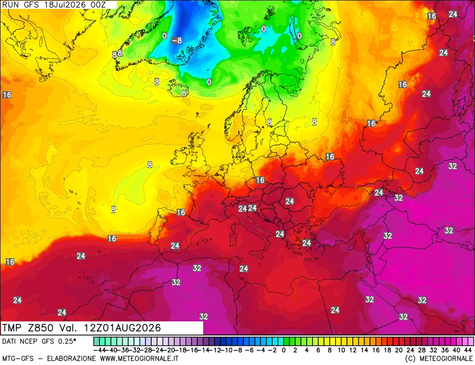 mappa 850 hPa Temp