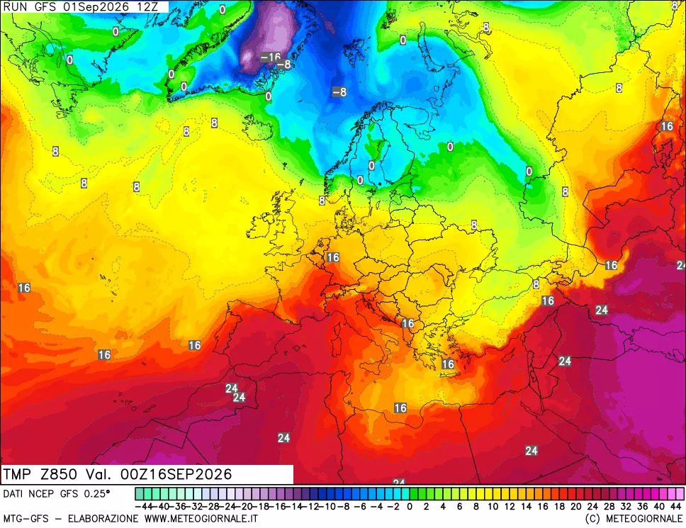 mappa 850 hPa Temp