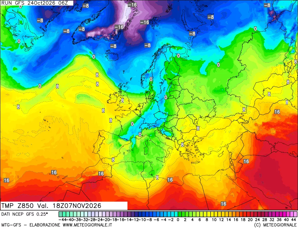 mappa 850 hPa Temp
