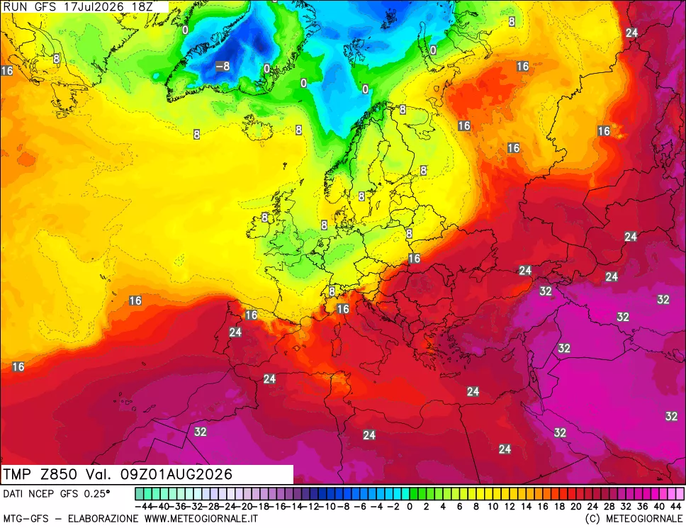 mappa 850 hPa Temp