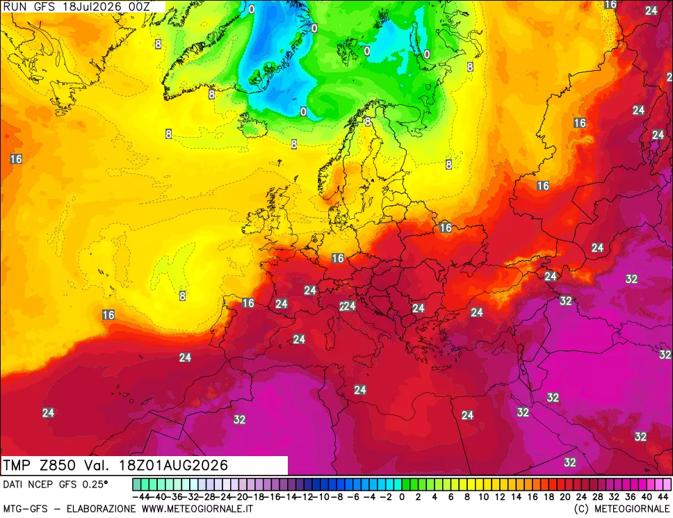mappa 850 hPa Temp