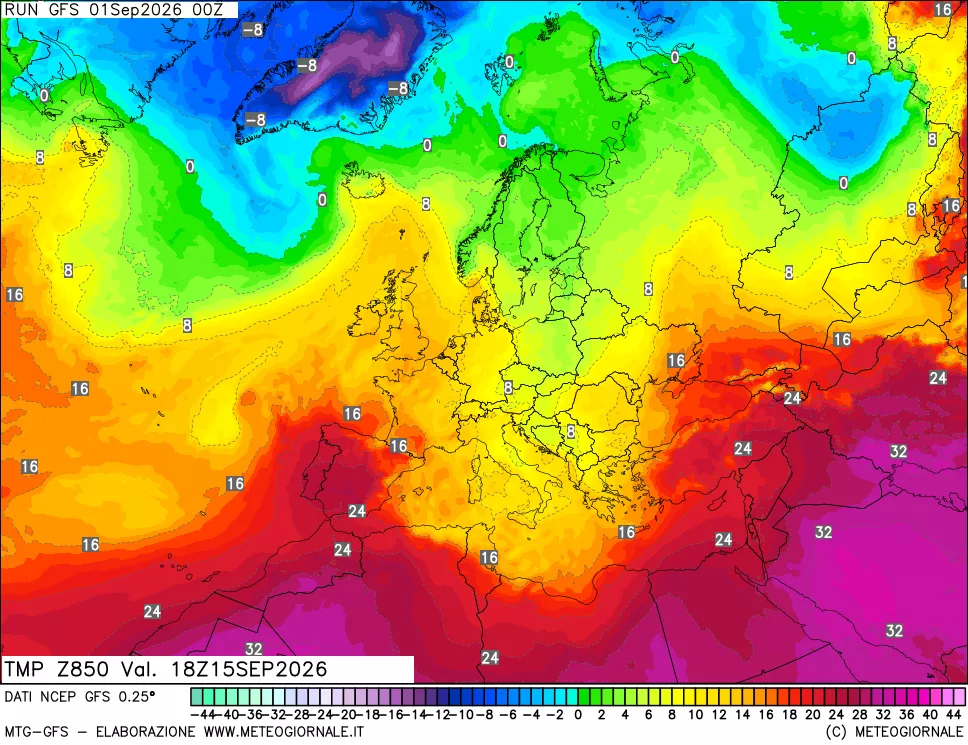 mappa 850 hPa Temp