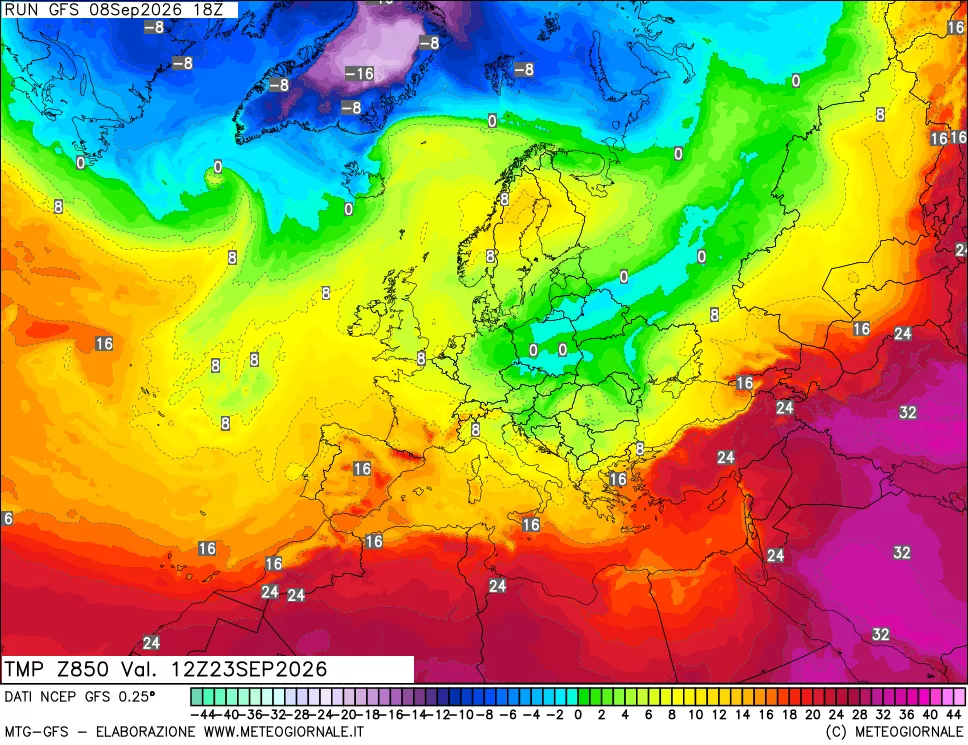 mappa 850 hPa Temp