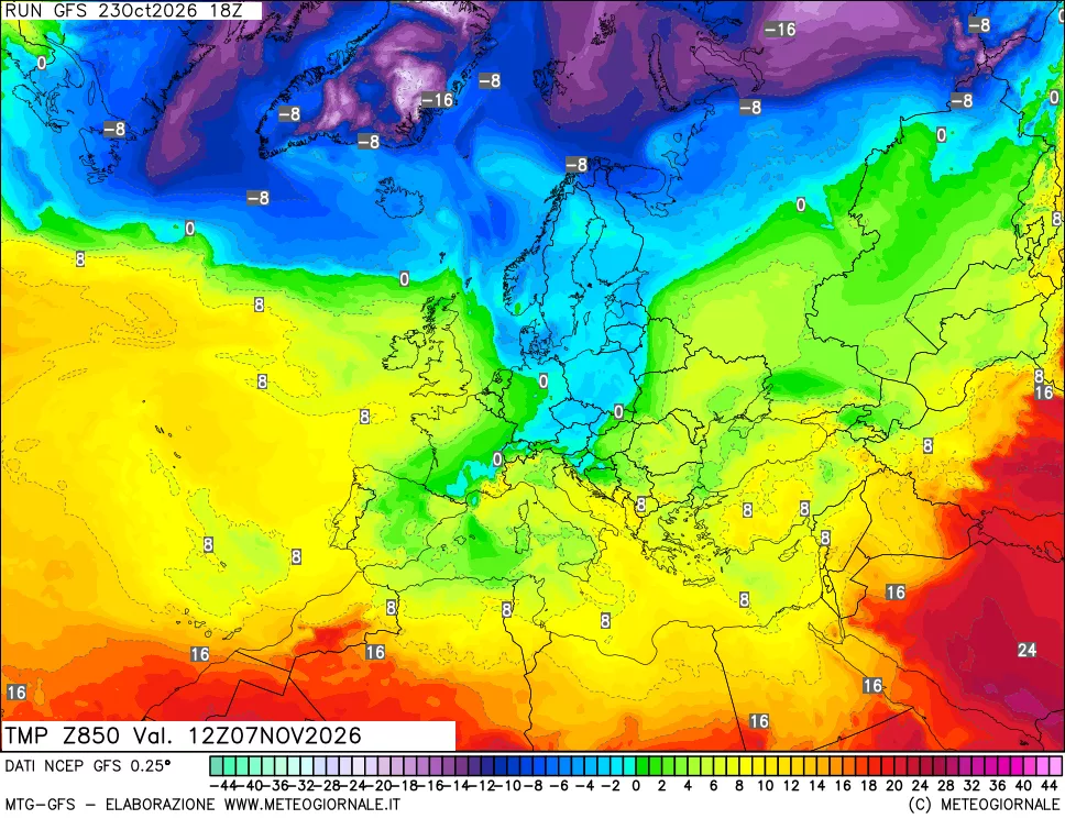 mappa 850 hPa Temp