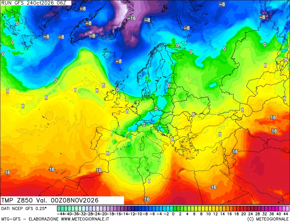mappa 850 hPa Temp