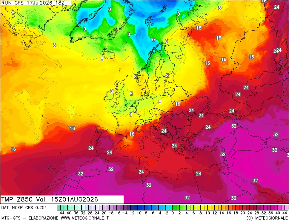 mappa 850 hPa Temp