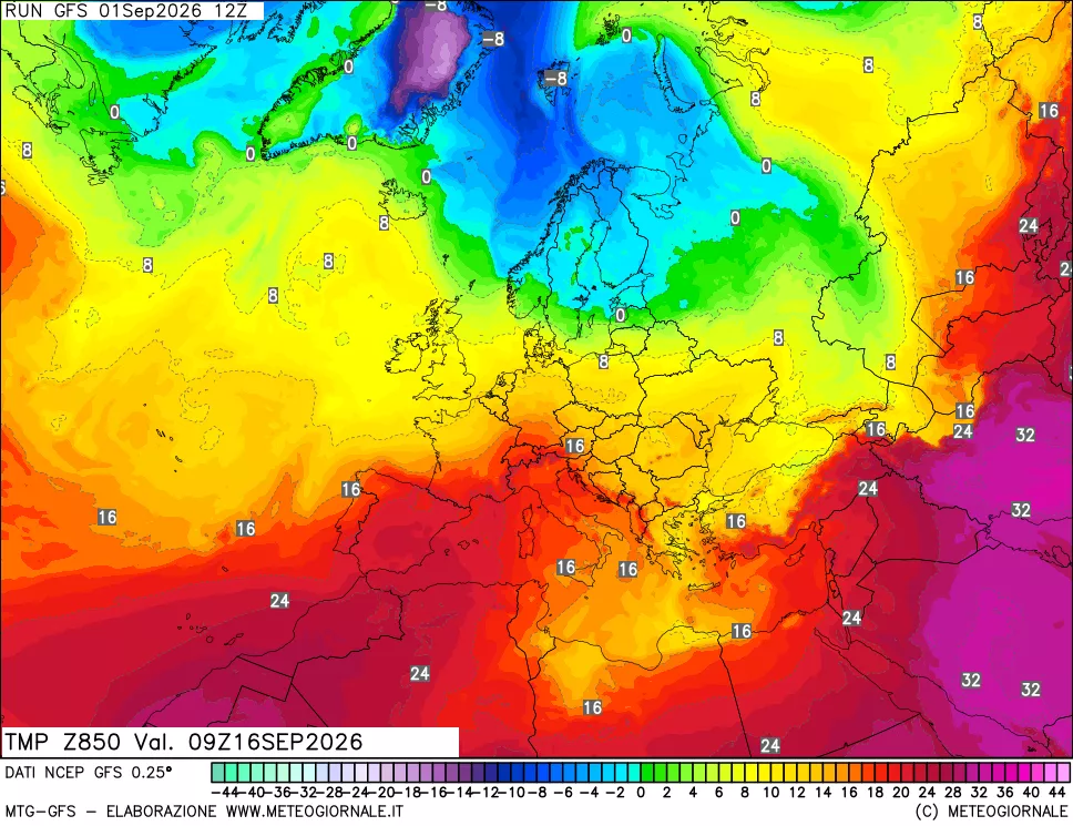 mappa 850 hPa Temp
