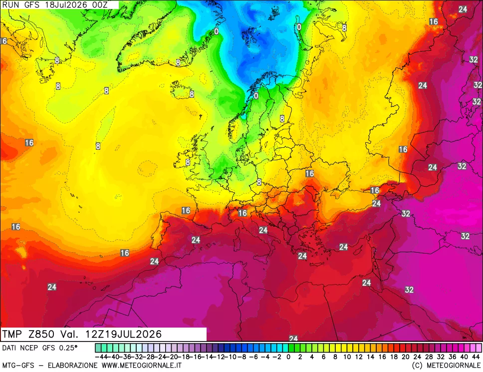 mappa 850 hPa Temp