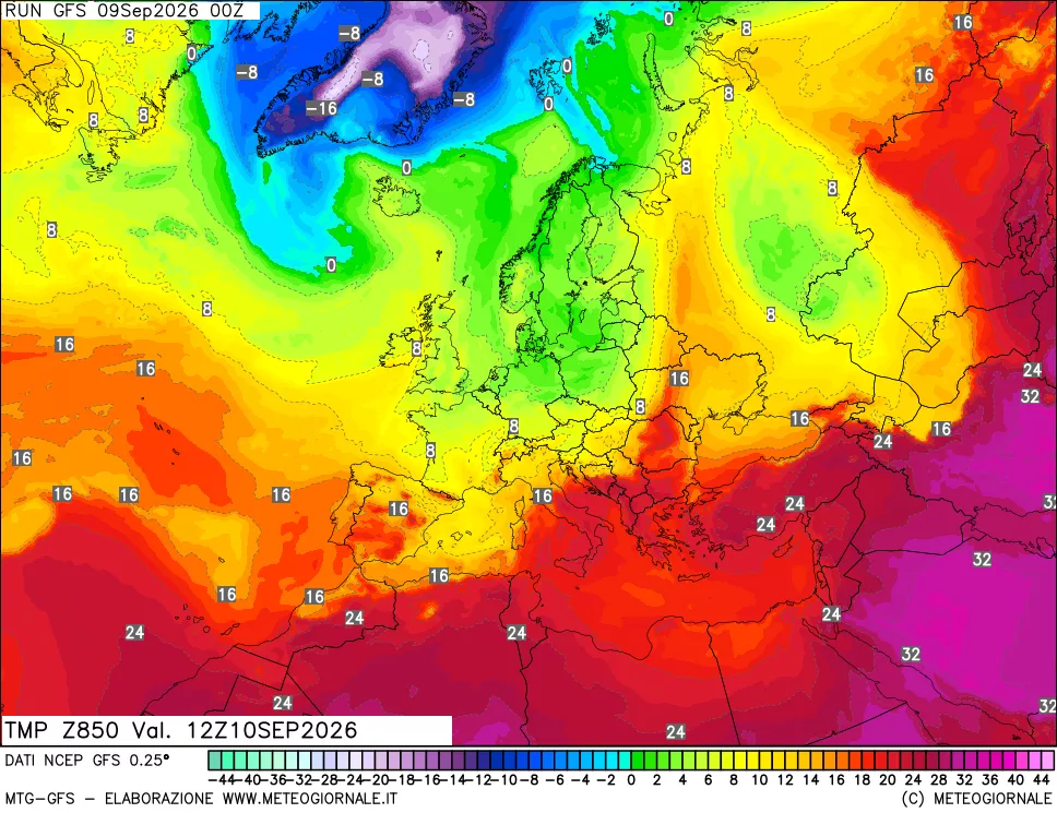 mappa 850 hPa Temp