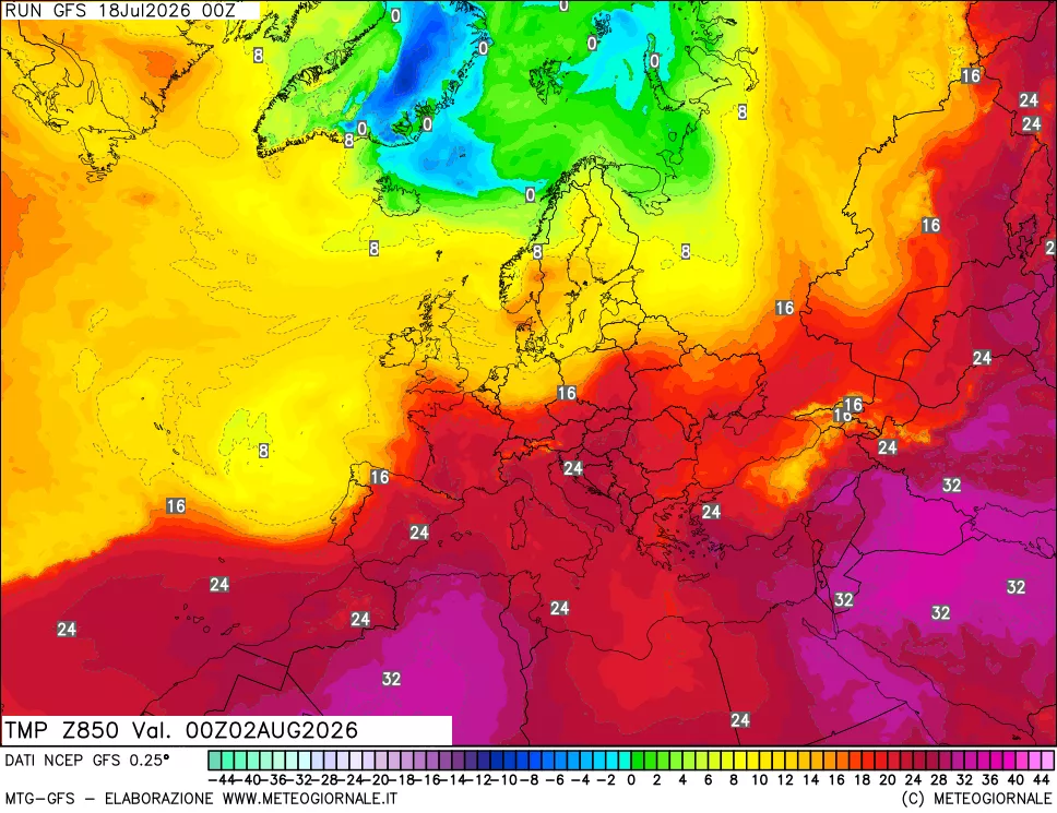 mappa 850 hPa Temp