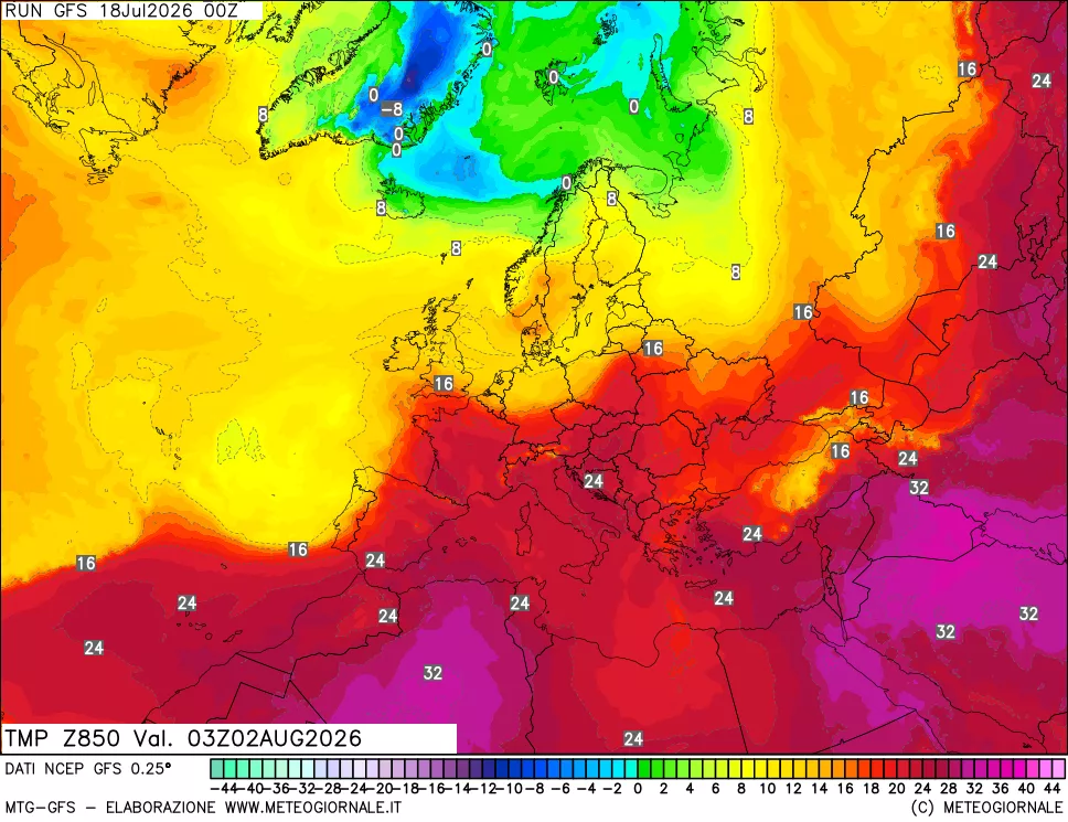 mappa 850 hPa Temp