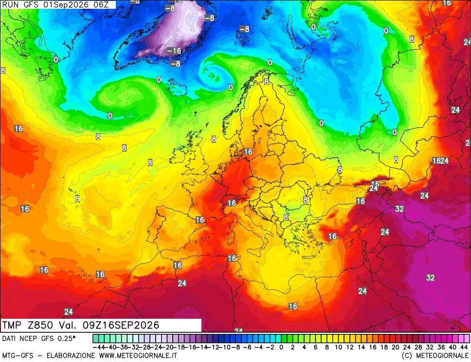 mappa 850 hPa Temp
