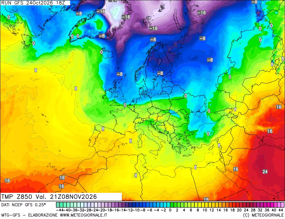 mappa 850 hPa Temp