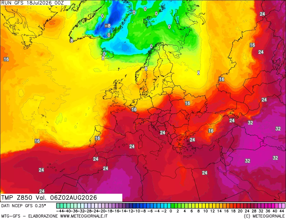 mappa 850 hPa Temp