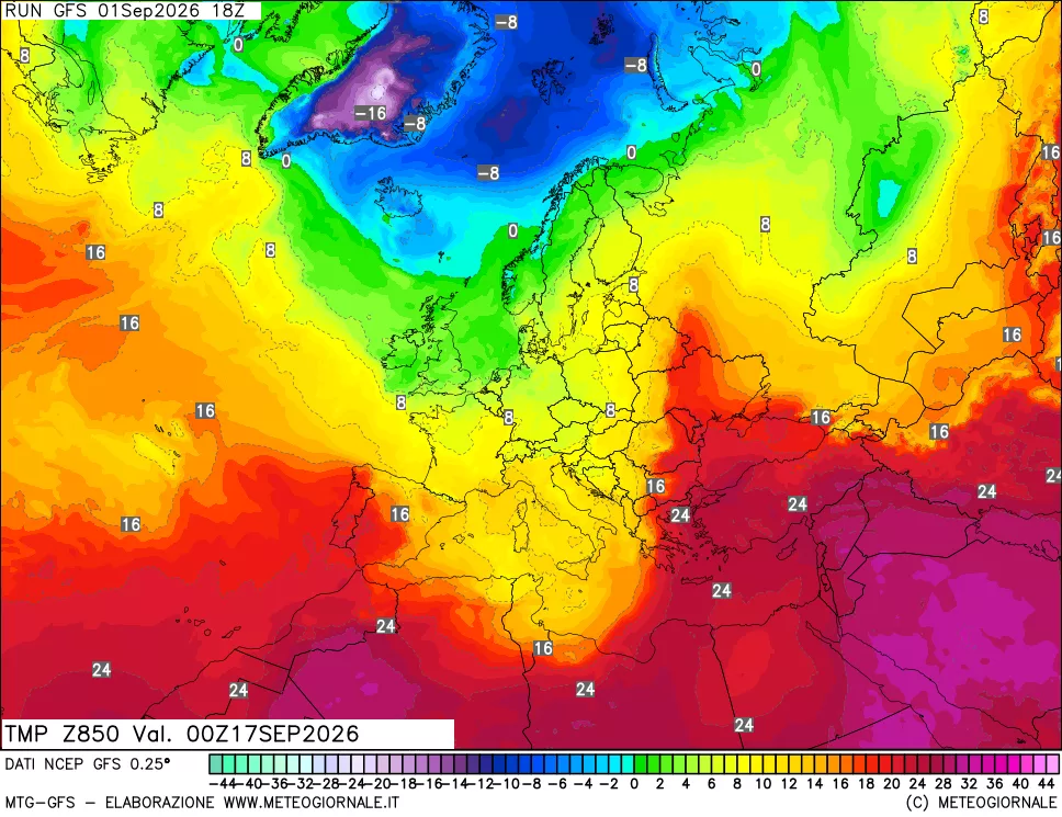 mappa 850 hPa Temp