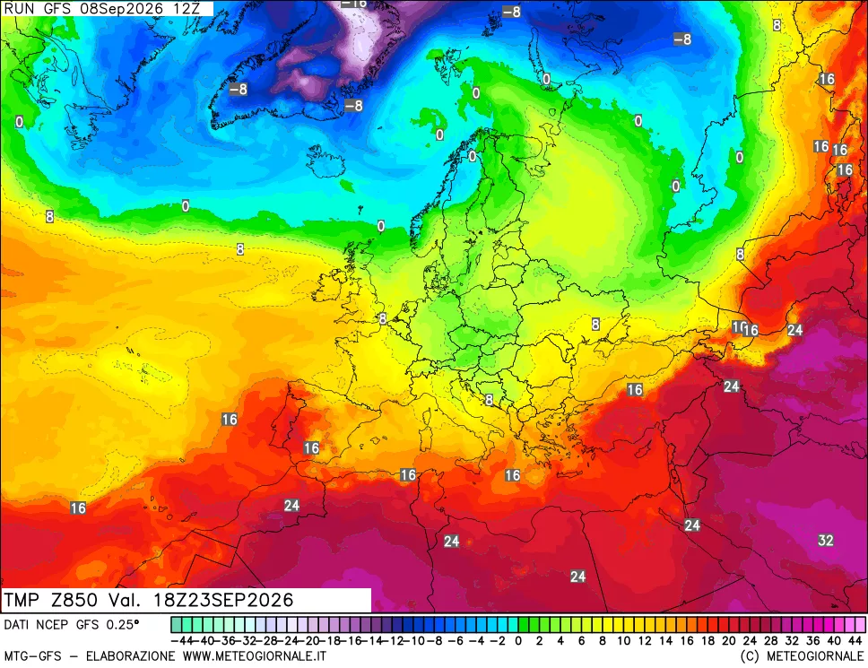mappa 850 hPa Temp