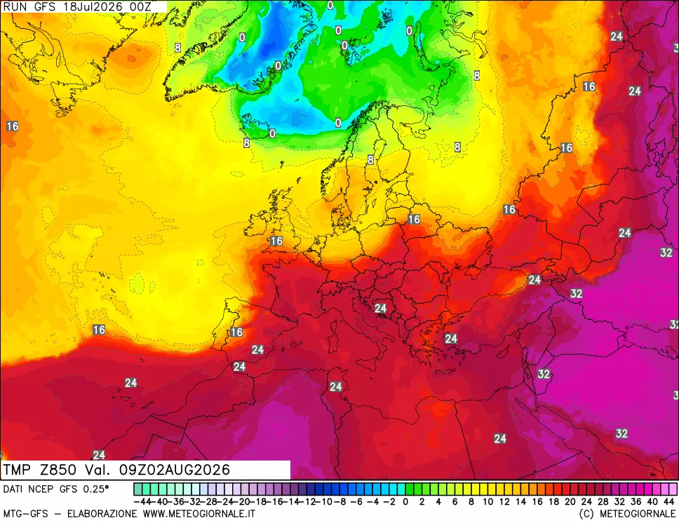 mappa 850 hPa Temp